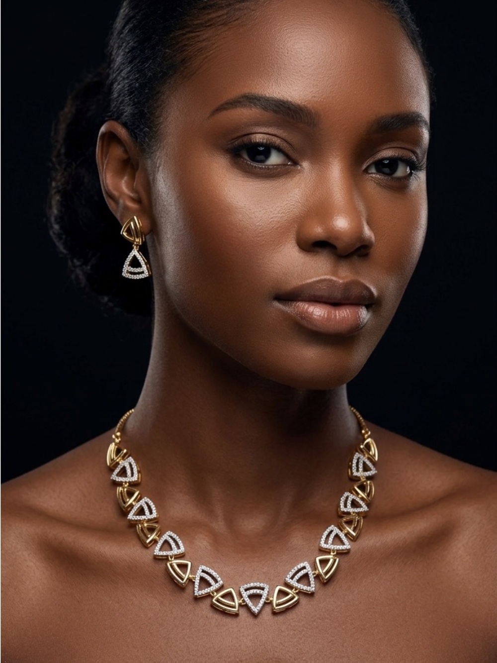 18k Gold Plated American Diamonds (zirconia ) Necklace jewelry earrings set